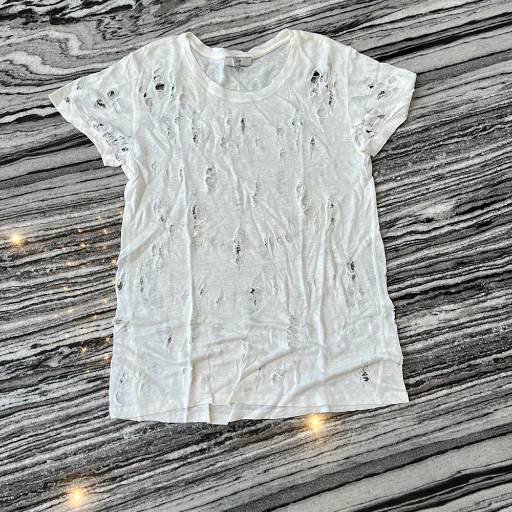 IRO size XS t shirt with holes linen ivory boyfriend